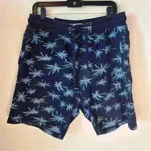 Mens Free Planet Drawstring Cotton Shorts Palm Trees